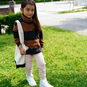 Cable Pile Jacquard Striped Hi-neck Pullover