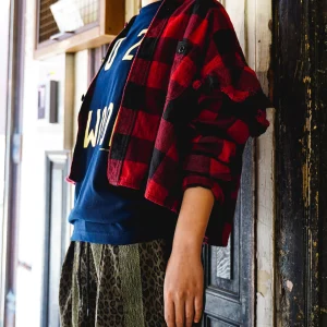 Twill Block Checkered Ruffled Shirt(LADIES)